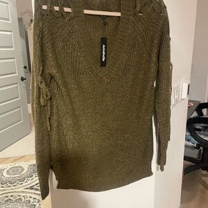 Annabelle Khaki V-Neck Women's Sweater